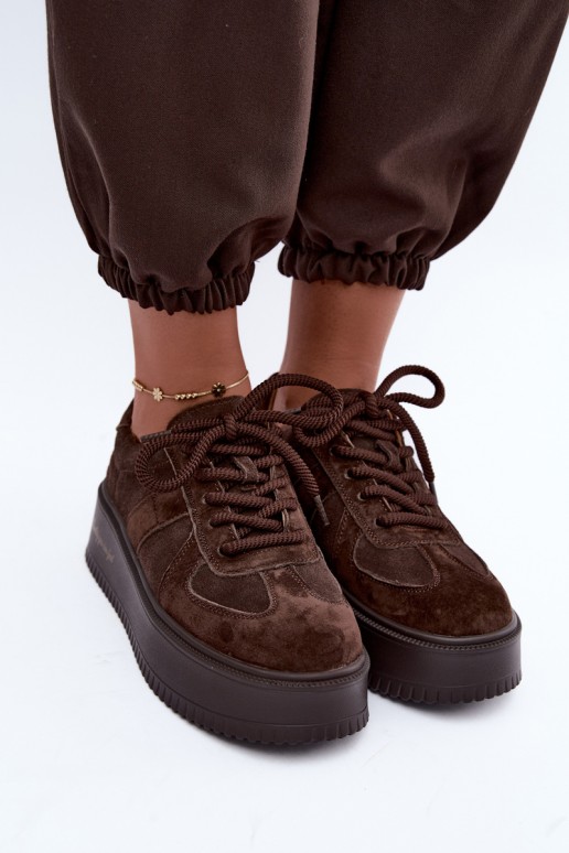 tenisky na platforme z umelého semišu Lee Cooper LCJ-26-01-4644 v čokoládovej farbe
