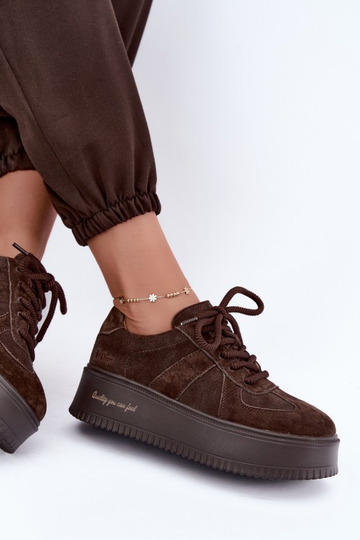 tenisky na platforme z umelého semišu Lee Cooper LCJ-26-01-4644 v čokoládovej farbe