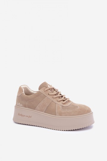 tenisky na platforme z umelého semišu Lee Cooper LCJ-26-01-4643 v pieskovej farbe