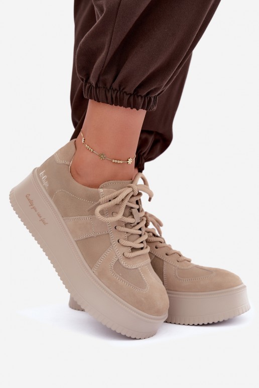 tenisky na platforme z umelého semišu Lee Cooper LCJ-26-01-4643 v pieskovej farbe