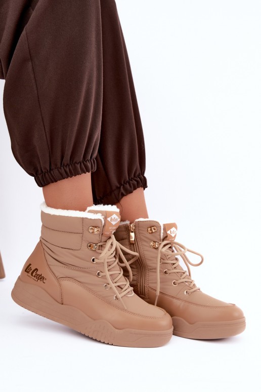 šnurovacie zimné topánky Lee Cooper LCJ-44-4565 v hnedej farbe