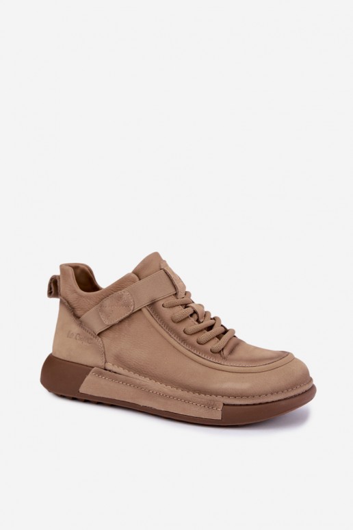 zateplené členkové topánky z prírodnej kože Lee Cooper LCJ-26-19-4603 v chaki farbe