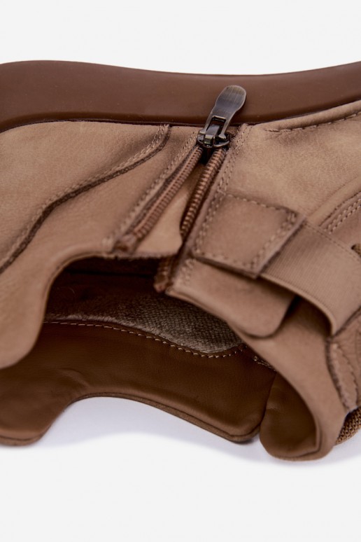 zateplené členkové topánky z prírodnej kože Lee Cooper LCJ-26-19-4603 v chaki farbe
