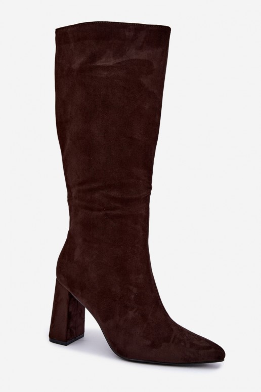 zateplené vysoké čižmy s opätkom v čokoládovej farbe Evelle