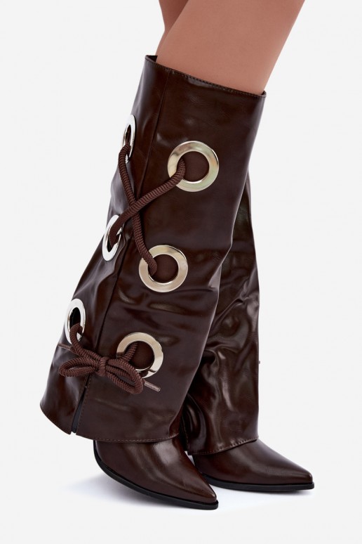 vysoké čižmy s viazanou šachtou a dekoratívnymi šnúrkami v čokoládovej farbe Pamina