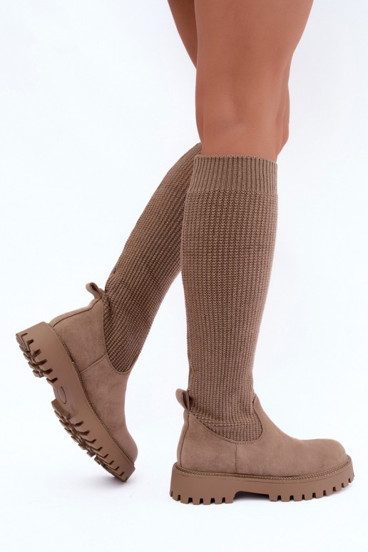 vysoké čižmy so šachtou typu ponožka v pieskovej farbe Sarielle