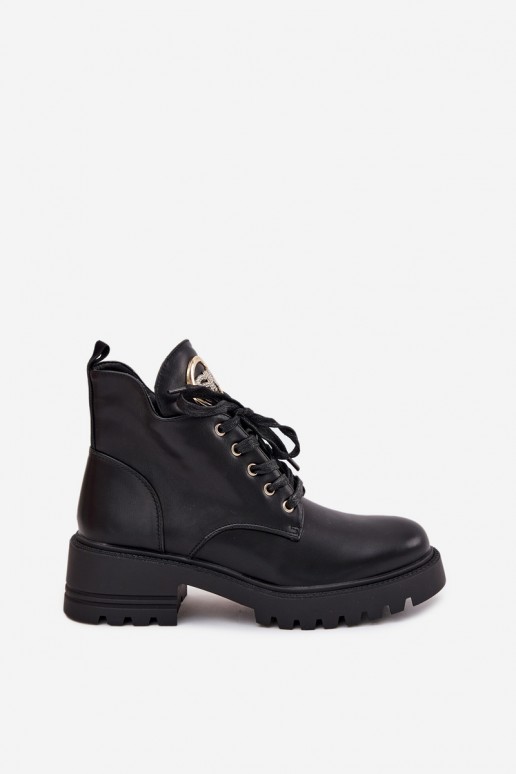 Zateplené dámske členkové topánky s zlatými detailmi v čiernej farbe Kavirae