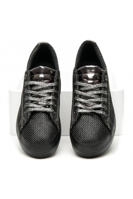 Exkluzívne lesklé čierne a strieborné topánky s hrubou podrážkou AB-37S  - 2