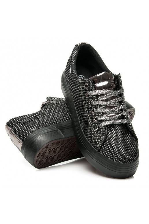 Exkluzívne lesklé čierne a strieborné topánky s hrubou podrážkou AB-37S  - 5