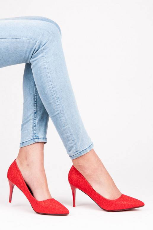 Lesklé slávnostné červené lodičky LEI-139R  - 1 Lesklé slávnostné červené lodičky LEI-139R  - 1