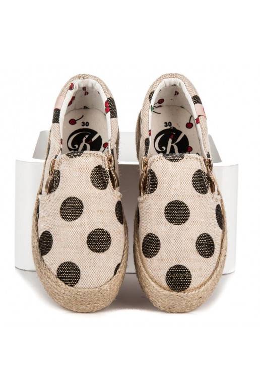 Detské módne krémové textilné topánky s ozdobným zipsom a čiernymi bodkami K1645004NE  - 3 Detské módne krémové textilné topánky s ozdobným zipsom a čiernymi bodkami K1645004NE  - 3