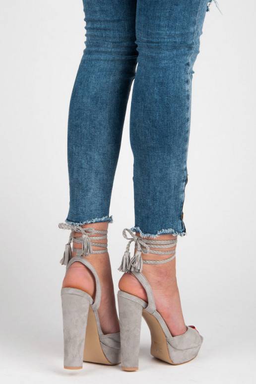 Šedé sandále na vysokom opätku VICES s bohémskymi detailmi 1233-5G  - 5