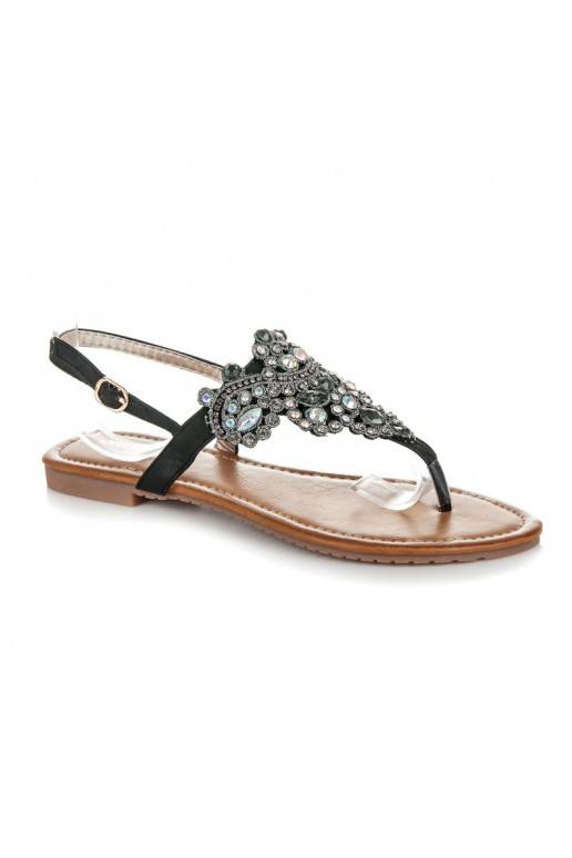 Elegantné čierne remienkové sandále indického štýlu D-6532B  - 3