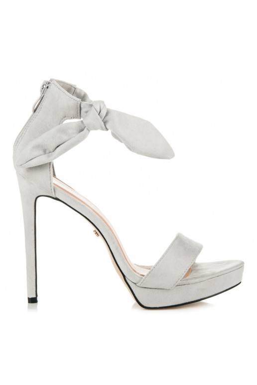 Semišové sivé sandále na vysokom opätku so zaväzovacím zapínaním AF-8675G  - 3 Semišové sivé sandále na vysokom opätku so zaväzovacím zapínaním AF-8675G  - 3