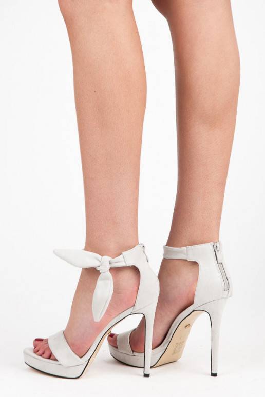 Semišové sivé sandále na vysokom opätku so zaväzovacím zapínaním AF-8675G  - 2 Semišové sivé sandále na vysokom opätku so zaväzovacím zapínaním AF-8675G  - 2