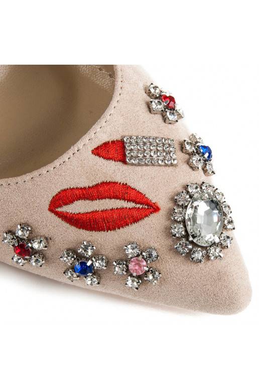 Béžové semišové topánky s vyšívanými a lesklými detailmi WL119BE  - 2 Béžové semišové topánky s vyšívanými a lesklými detailmi WL119BE  - 2