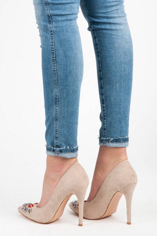 Béžové semišové topánky s vyšívanými a lesklými detailmi WL119BE  - 3 Béžové semišové topánky s vyšívanými a lesklými detailmi WL119BE  - 3