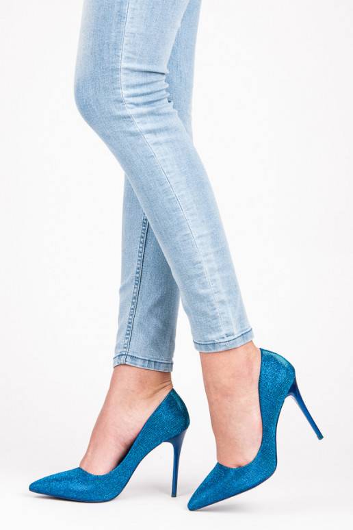 Lesklé modré topánky na vysokom podpätku LEI-105BL  - 2 Lesklé modré topánky na vysokom podpätku LEI-105BL  - 2