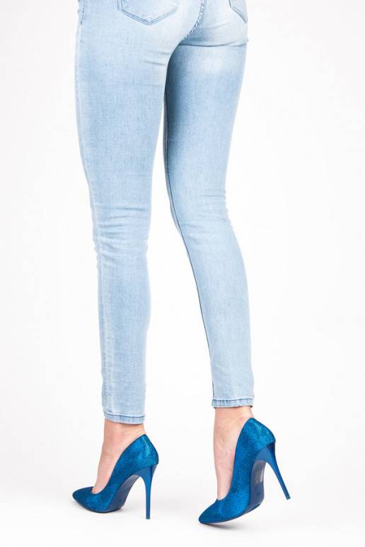 Lesklé modré topánky na vysokom podpätku LEI-105BL  - 3 Lesklé modré topánky na vysokom podpätku LEI-105BL  - 3
