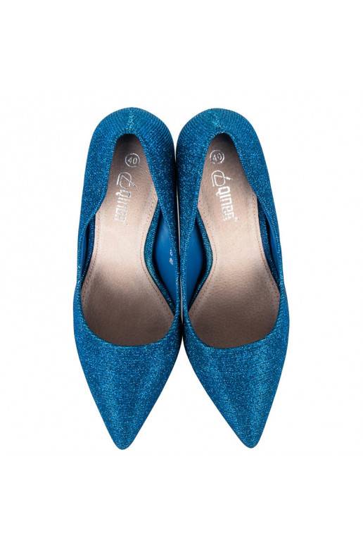 Lesklé modré topánky na vysokom podpätku LEI-105BL  - 4 Lesklé modré topánky na vysokom podpätku LEI-105BL  - 4