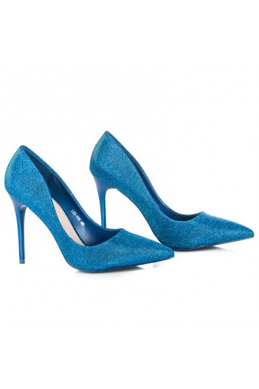 Lesklé modré topánky na vysokom podpätku LEI-105BL  - 5 Lesklé modré topánky na vysokom podpätku LEI-105BL  - 5
