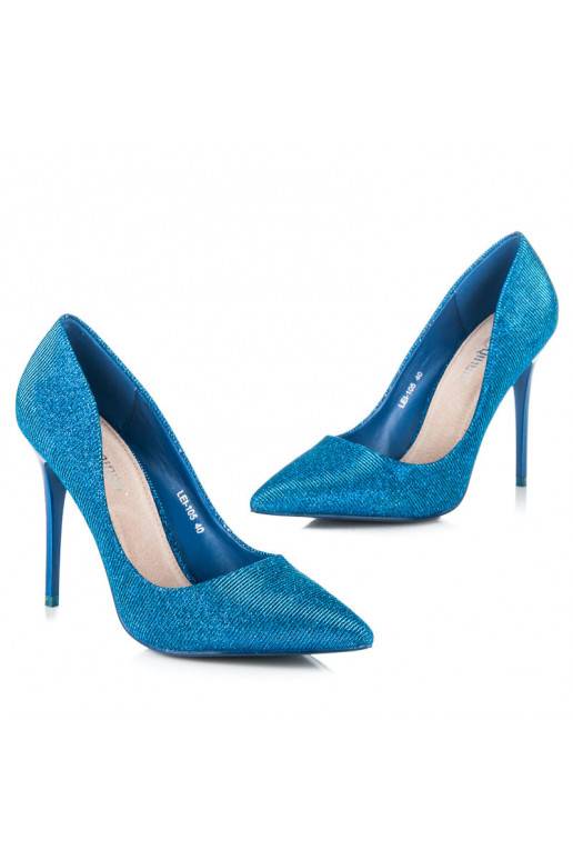 Lesklé modré topánky na vysokom podpätku LEI-105BL  - 6 Lesklé modré topánky na vysokom podpätku LEI-105BL  - 6