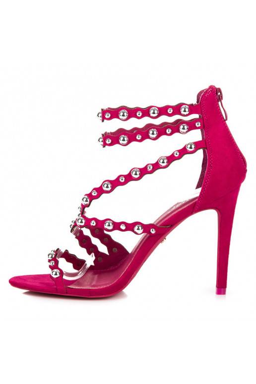 Ružové sandále s otvorenou špičkou so striebornými detailmi LE042F  - 6 Ružové sandále s otvorenou špičkou so striebornými detailmi LE042F  - 6