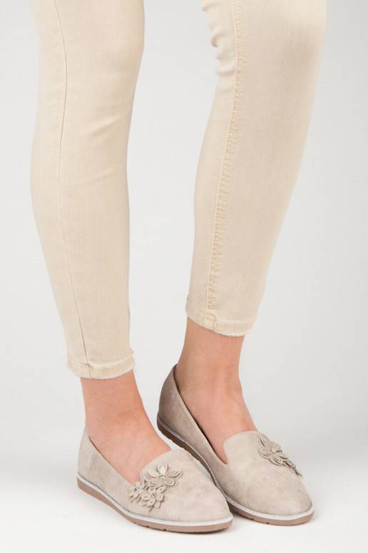 Béžové páni s kvetinovými aplikáciami 668-20BE  - 1 Béžové páni s kvetinovými aplikáciami 668-20BE  - 1