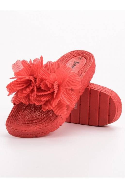 Červené papuče s kvetmi BAT_CK88R  - 2