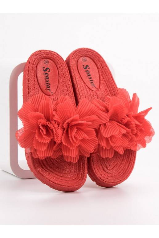 Červené papuče s kvetmi BAT_CK88R  - 3