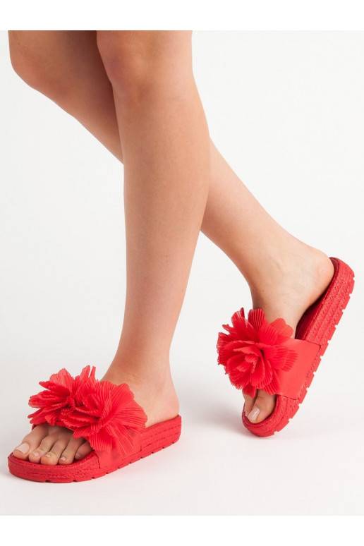 Červené papuče s kvetmi BAT_CK88R  - 4