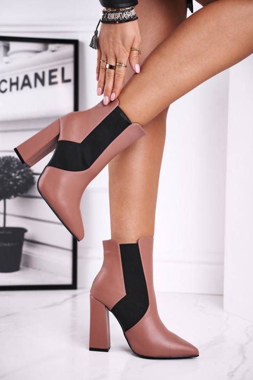 Dámske čižmy na podpätku v ružovej farbe  - 1