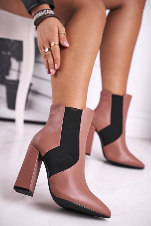 Dámske čižmy na podpätku v ružovej farbe  - 2