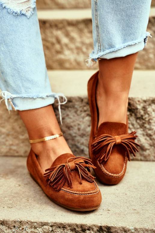 Mokasíny Prírodná koža hnedá farba 04830