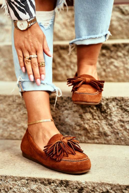 Mokasíny Prírodná koža hnedá farba 04830