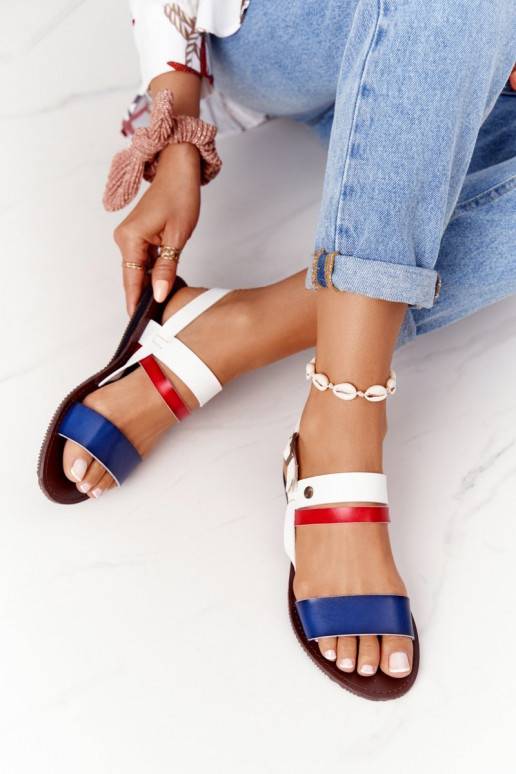 Dámske ploché sandále v modro-bielej...