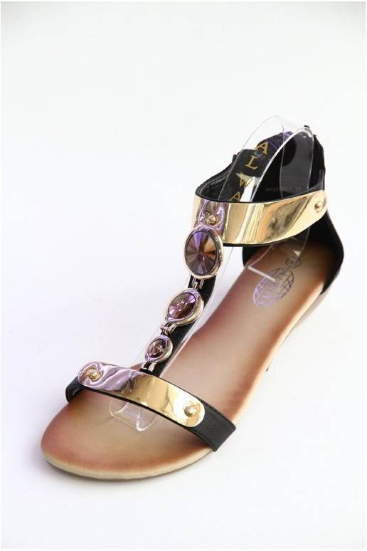 Sandále s metalickou imitáciou zlatej...