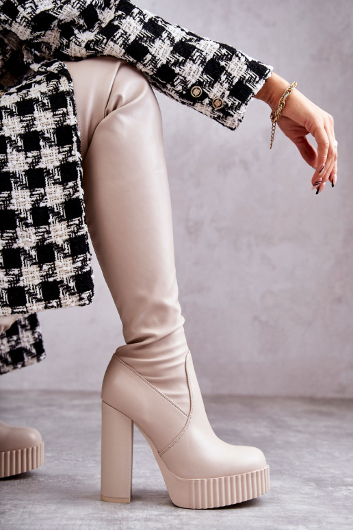 Béžové dlhé čižmy s platformou Béžové dlhé čižmy s platformou