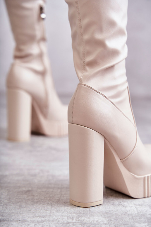 Béžové dlhé čižmy s platformou Béžové dlhé čižmy s platformou