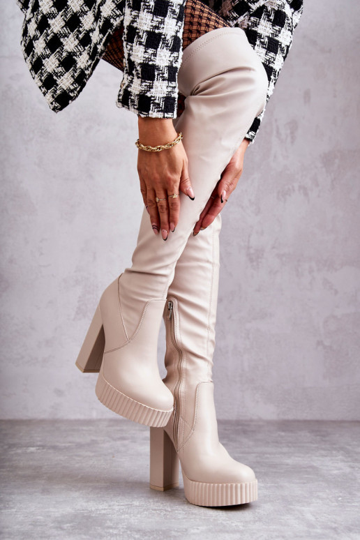 Béžové dlhé čižmy s platformou Béžové dlhé čižmy s platformou