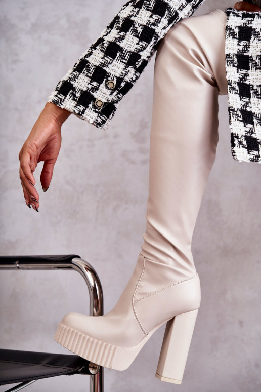 Béžové dlhé čižmy s platformou Béžové dlhé čižmy s platformou