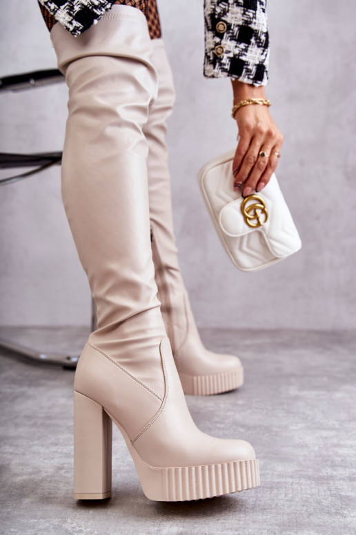 Béžové dlhé čižmy s platformou Béžové dlhé čižmy s platformou