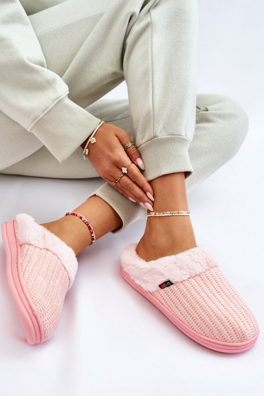Dámske šľapky s kožušinkou ružové Leriss