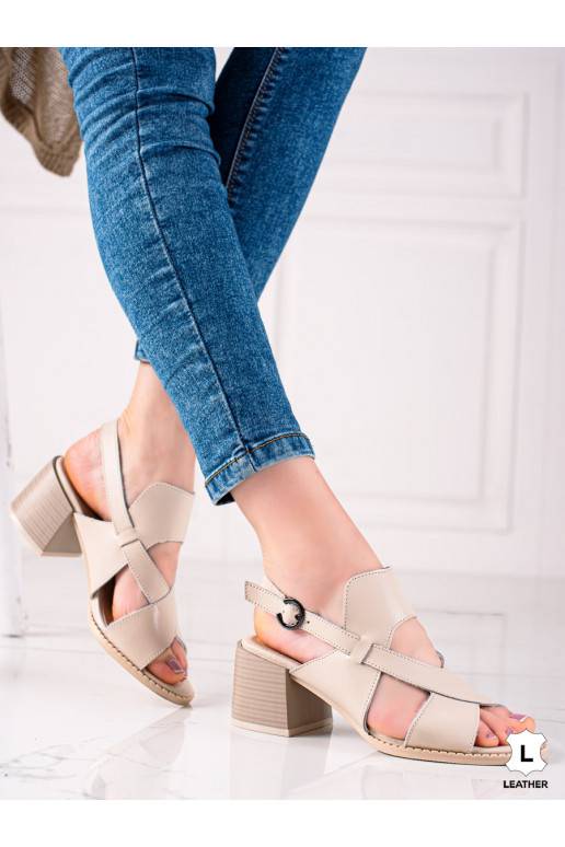 Béžové dámske sandále na podpätku z...