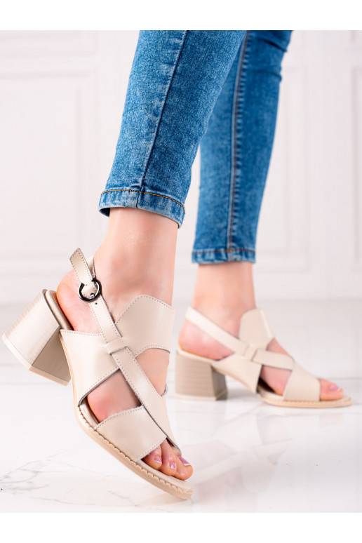 Béžové dámske sandále na podpätku z...