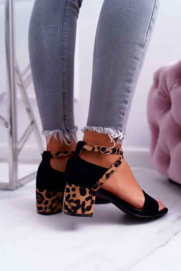 Dámske sandále na vysokom opätku Lu Boo s leopardím vzorom v čiernej farbe Fall In Love 2