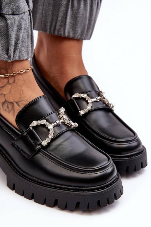 Mokasíny so širokým opätkom čiernej... Mokasíny so širokým opätkom čiernej...