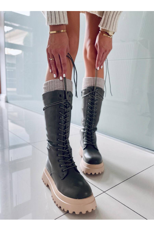 Dlhé čižmy so šnúrkami ZONA GREEN