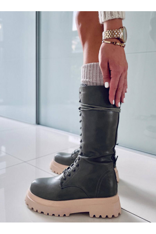 Dlhé čižmy so šnúrkami ZONA GREEN