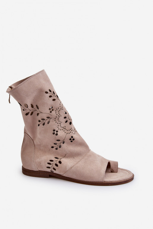Zazoo Suede sandále na podpätku v béžovej farbe